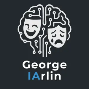 LogotipoWeb Logotipo de George IArlin, com um cérebro-circuito e máscaras de comédia e drama.